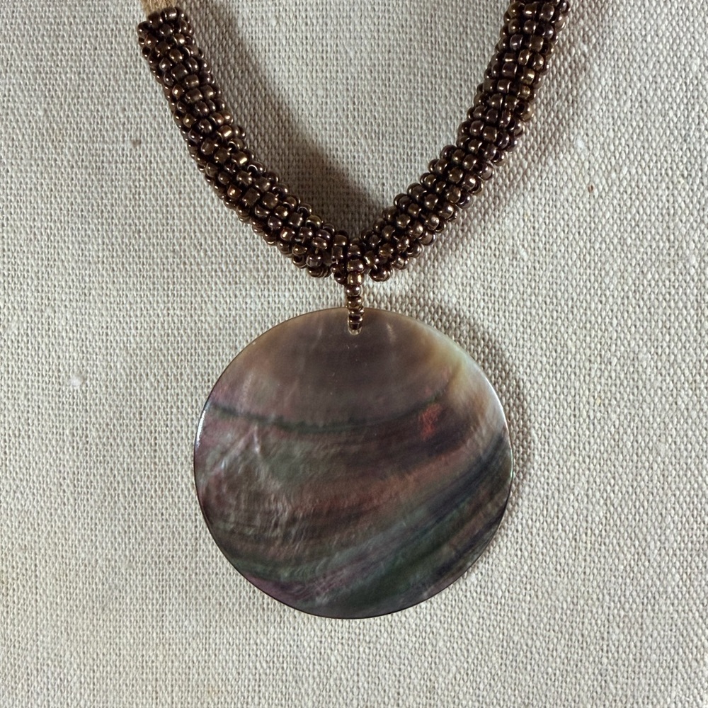 Lia Sophia Brown Beaded Mother of Pearl Pendant Necklace - Picture 2 of 6